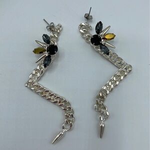 Designer FALLON Signed Micro Spike Chain Earrings Swarovski Crystal